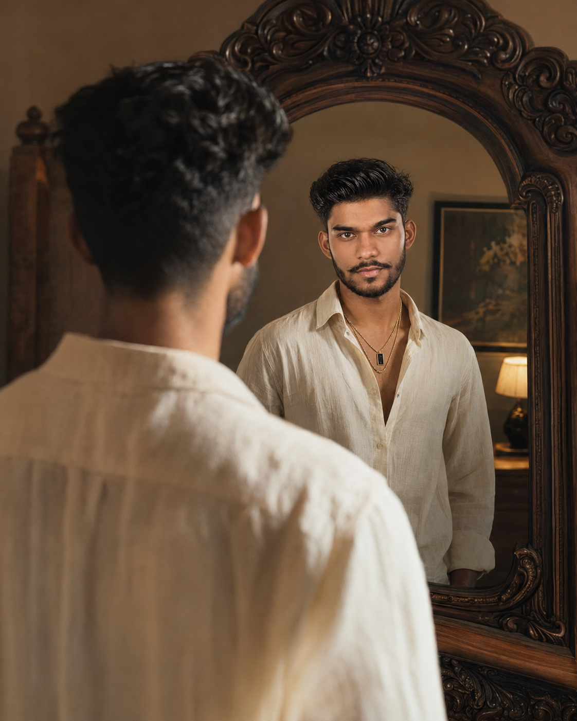 Over-the-Shoulder Vintage Mirror Portrait Look
