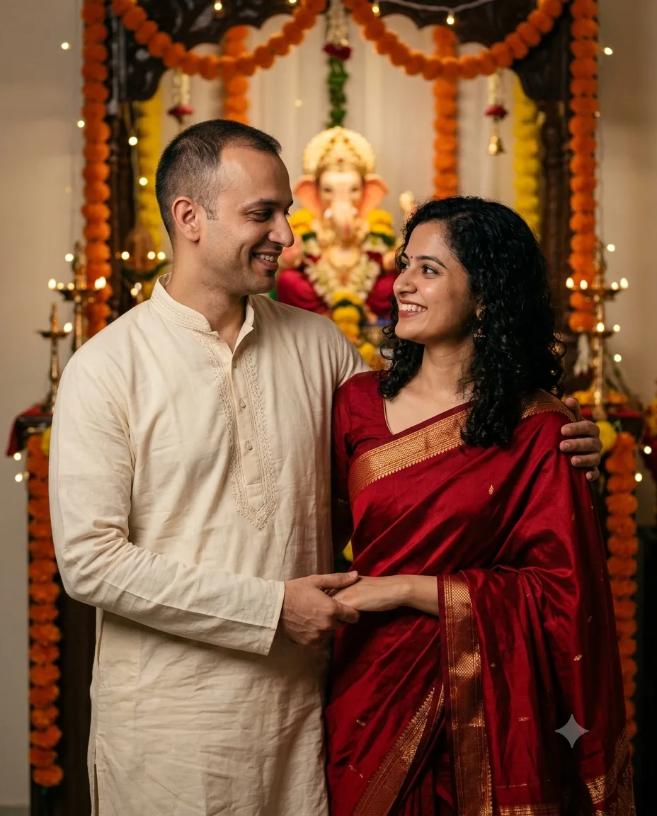 Ganesh Chaturthi Couple Portrait AI Prompt 2026