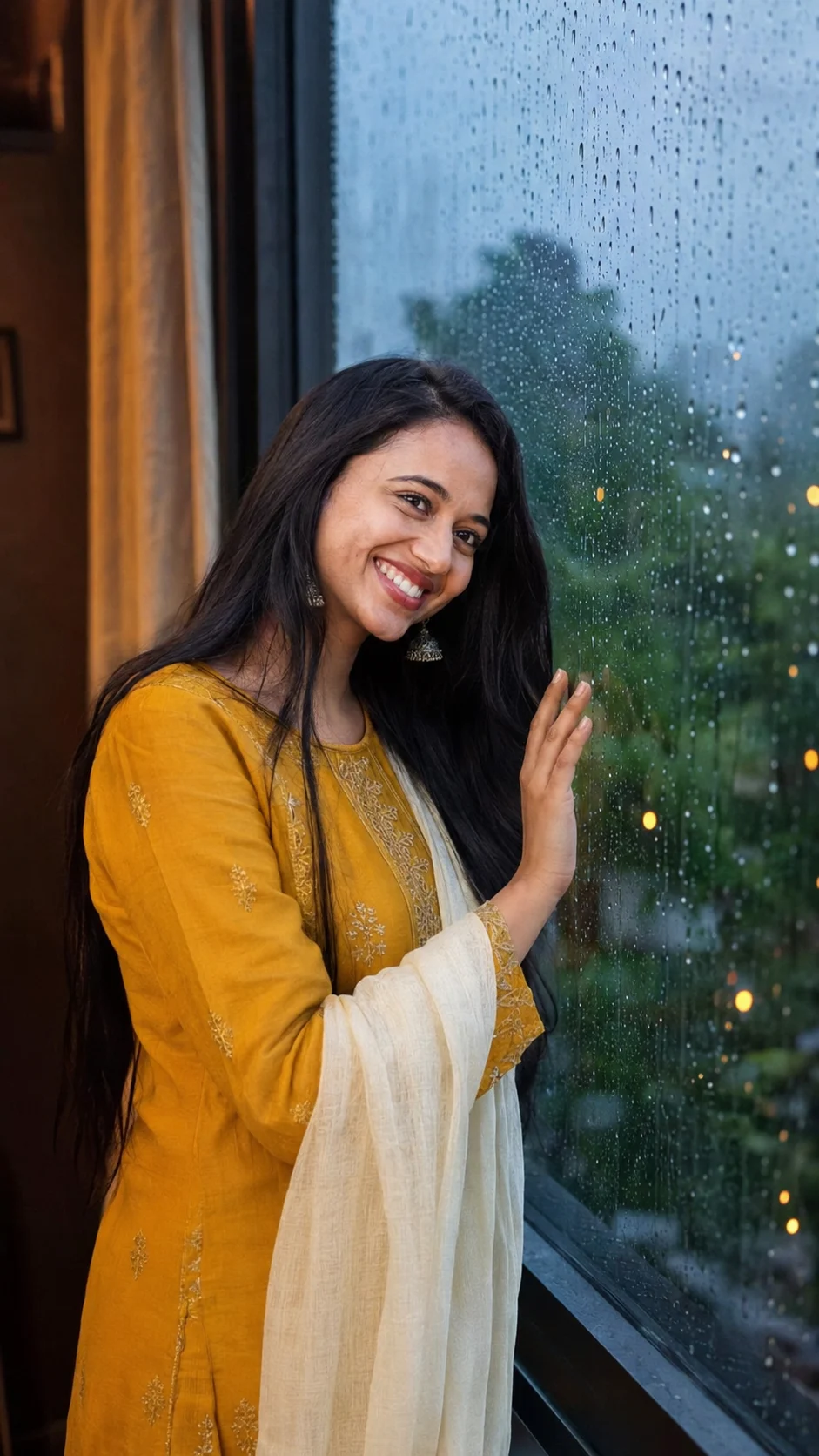 Monsoon Window Rain Portrait for Indian Women