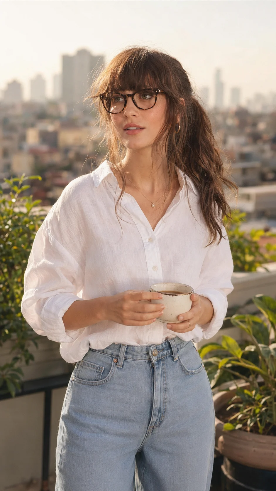 Rooftop Morning Portrait in Soft Golden Light