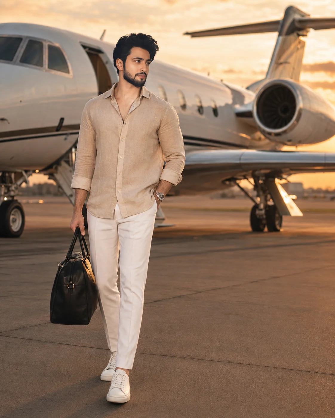 Private Jet Golden Hour Luxury Portrait Photo
