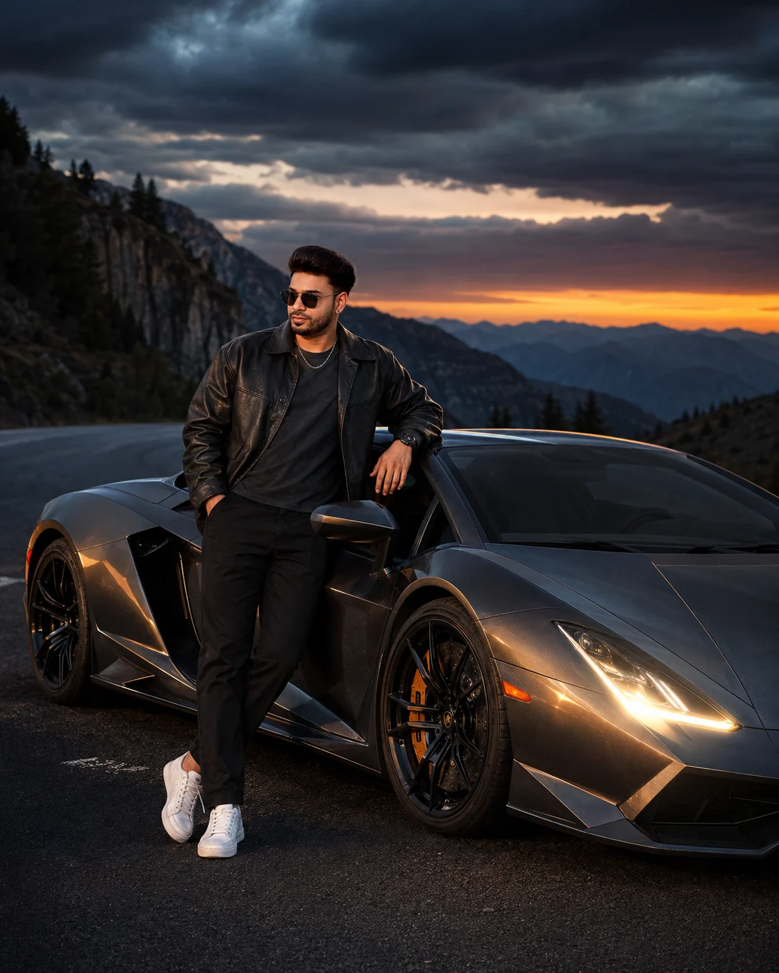 Storm Sky Golden Supercar Fashion Portrait