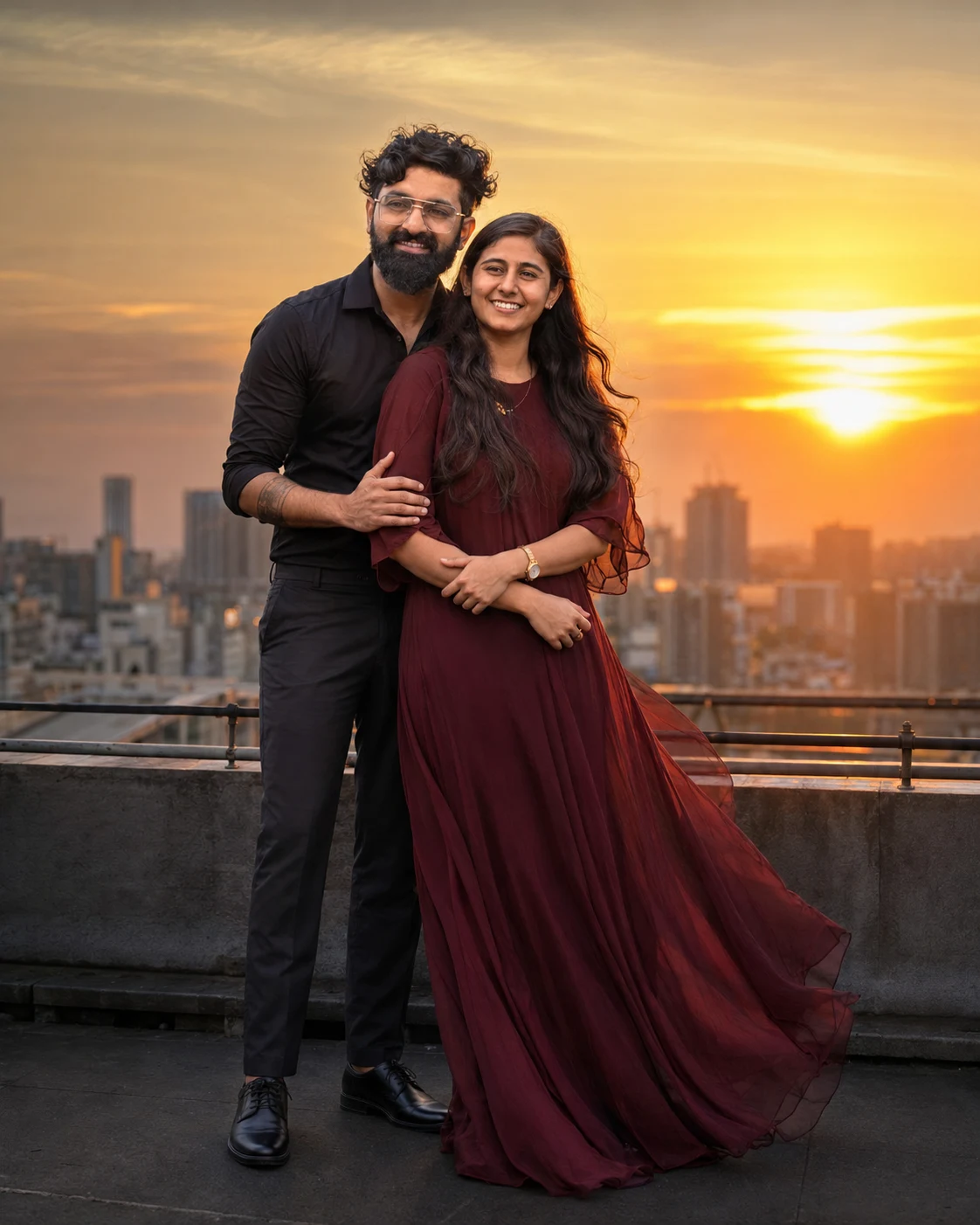 Sunset Rooftop Couple Cinematic Portrait