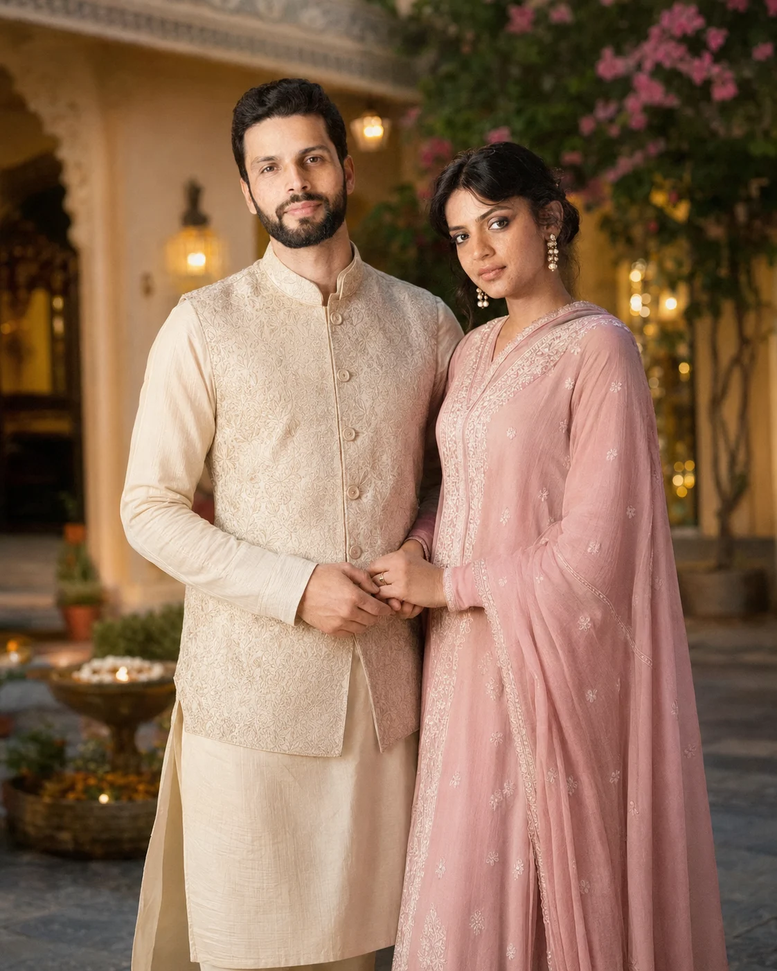 Traditional Indian Couple Courtyard Portrait