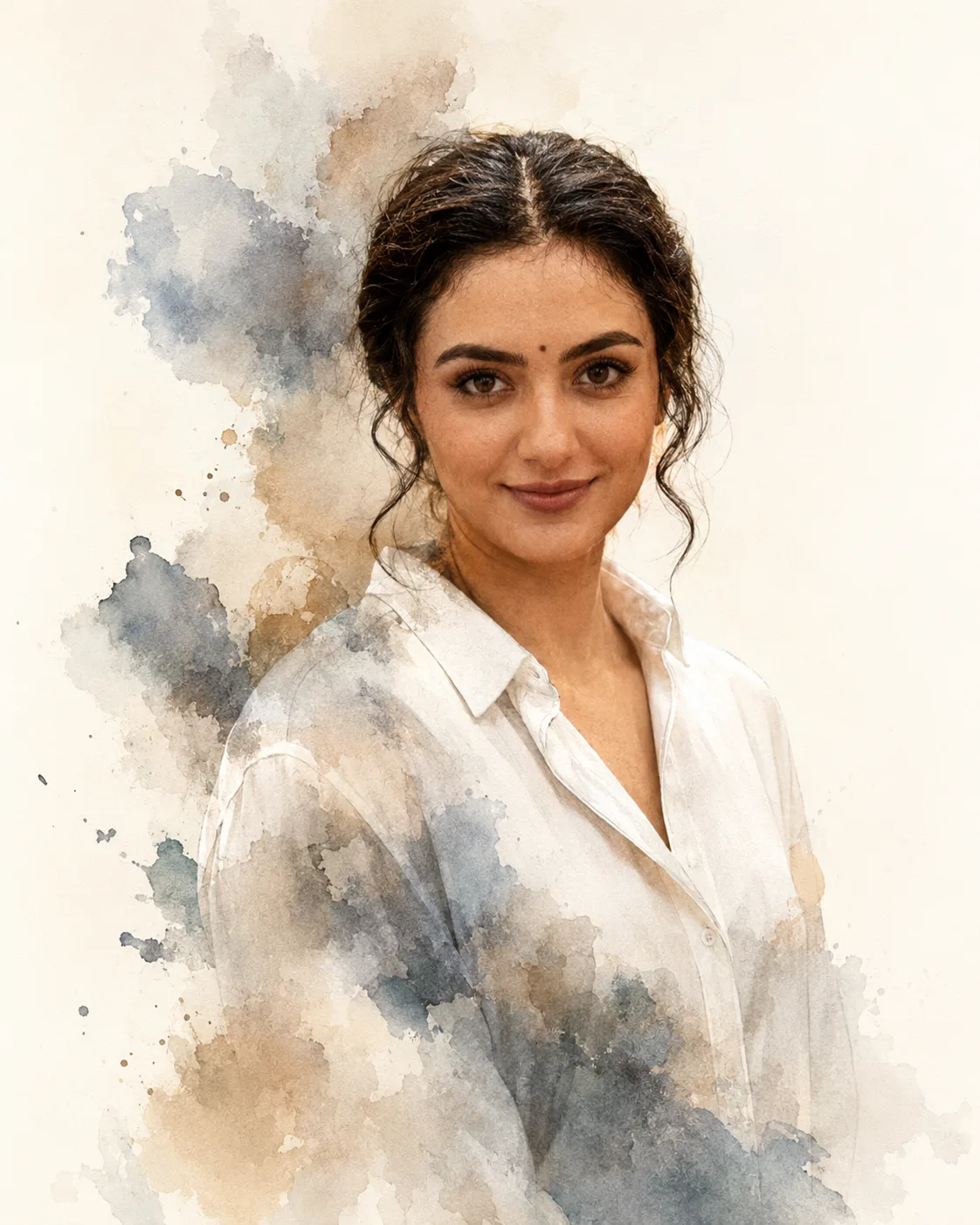 Watercolor Editorial Double Exposure Portrait