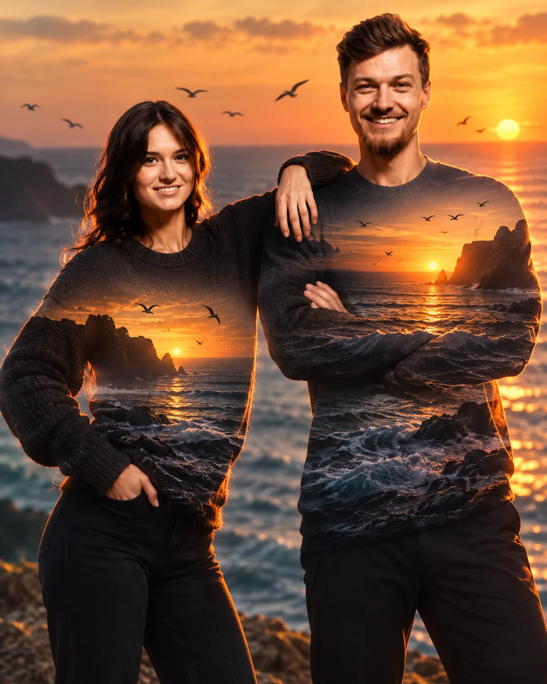 Ocean Sunset Double Exposure Portrait