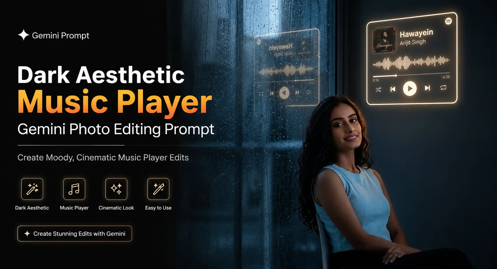 Dark Aesthetic Music Player Gemini Photo Editing Prompt