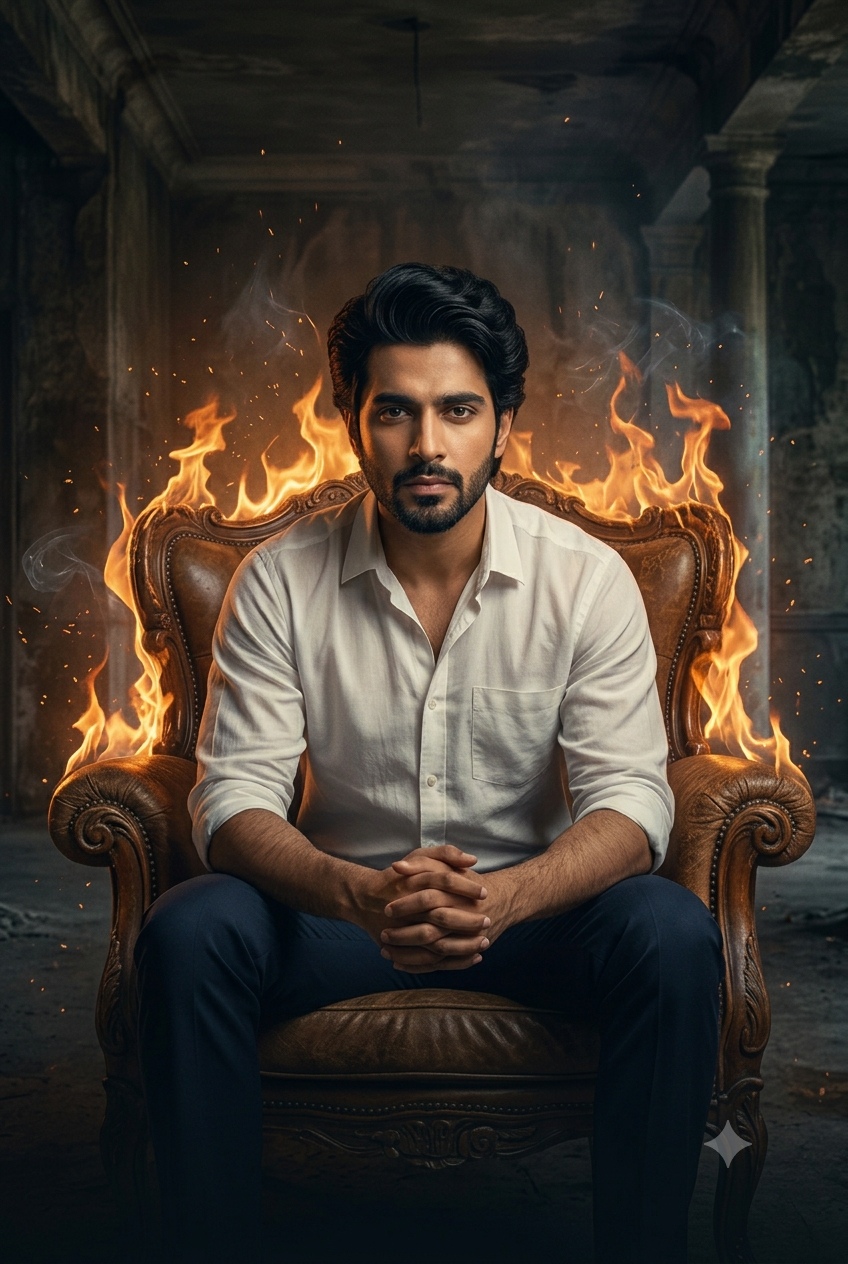 Cinematic South Asian Drama Fire Portrait