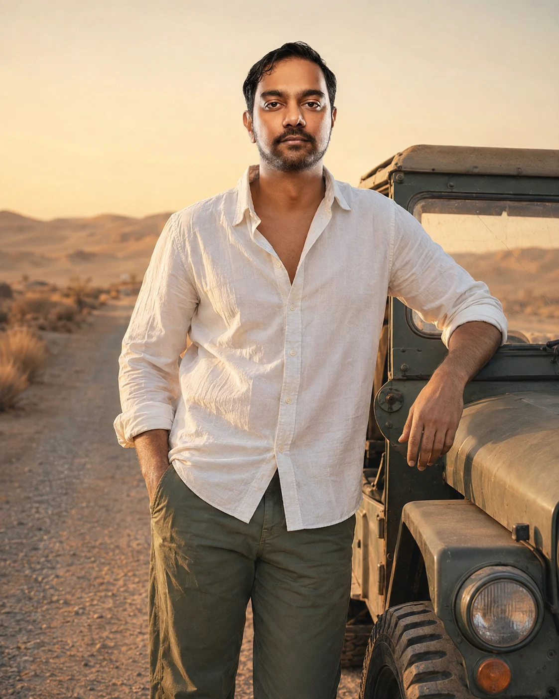 Desert Dusk Editorial Jeep Portrait