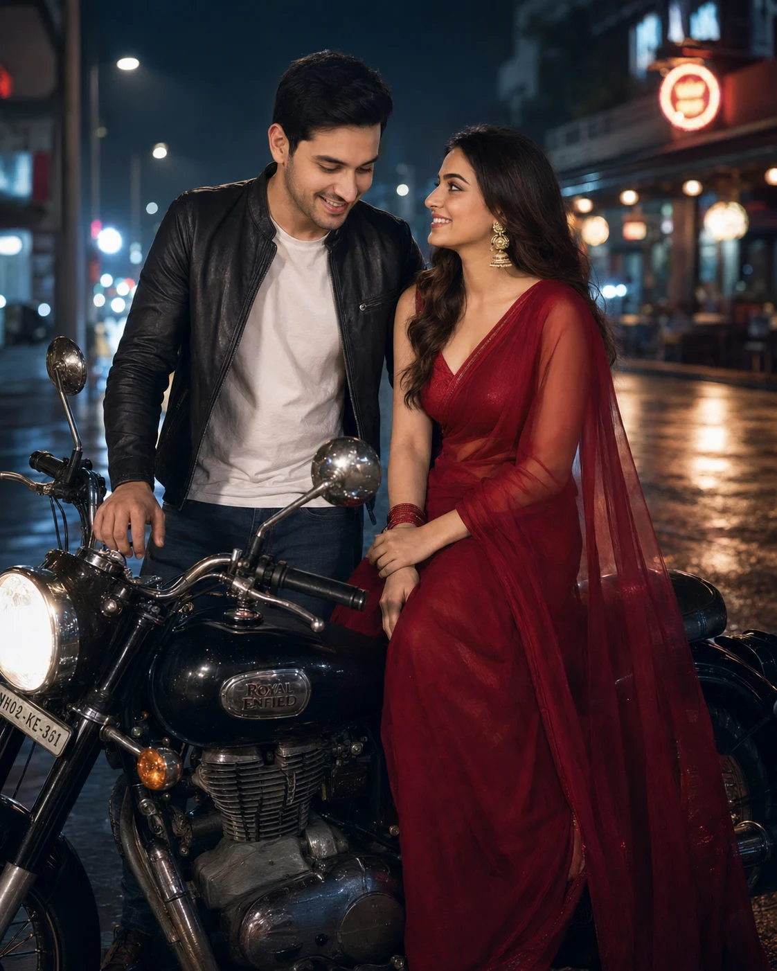 Midnight Motorcycle Couple Portrait