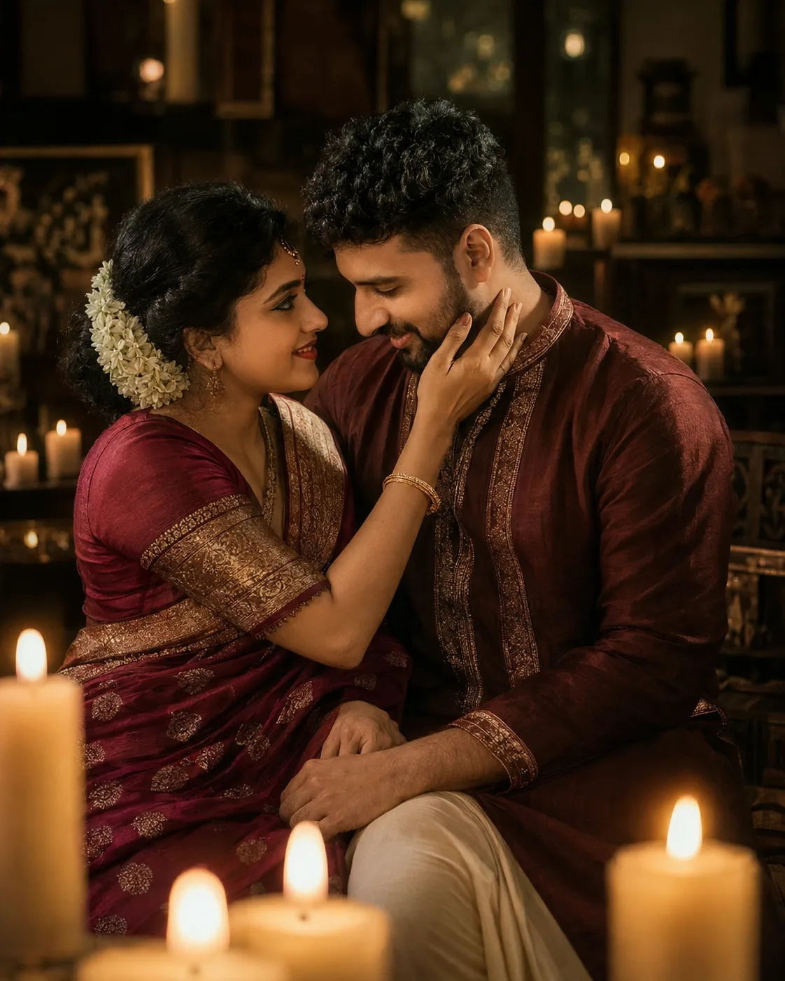 Candlelit Bollywood Couple Portrait