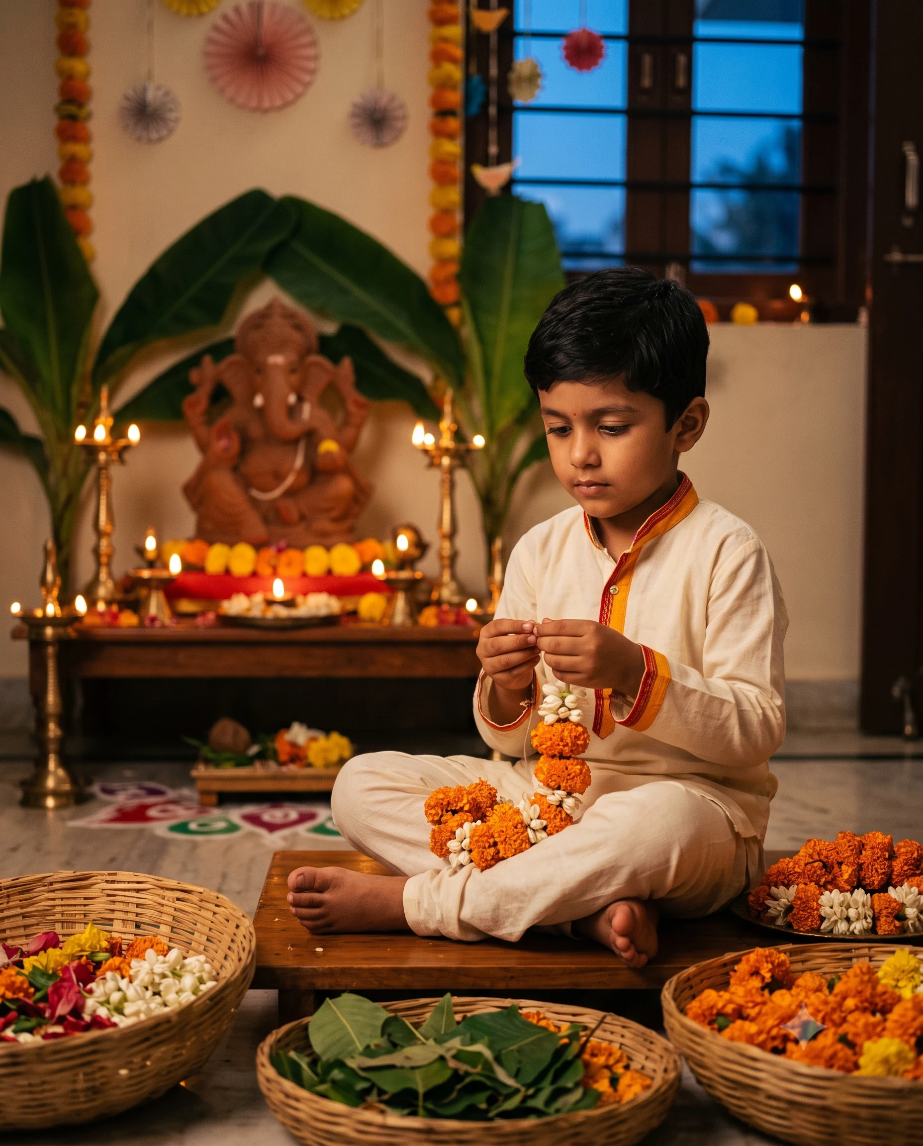 Ganesh Chaturthi Little Flower Artist Portrait