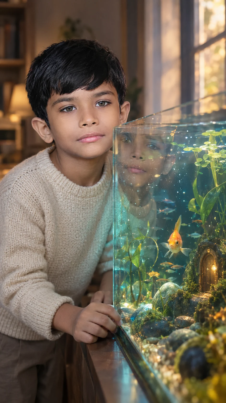 Little Boy Watching a Magical Fish Box