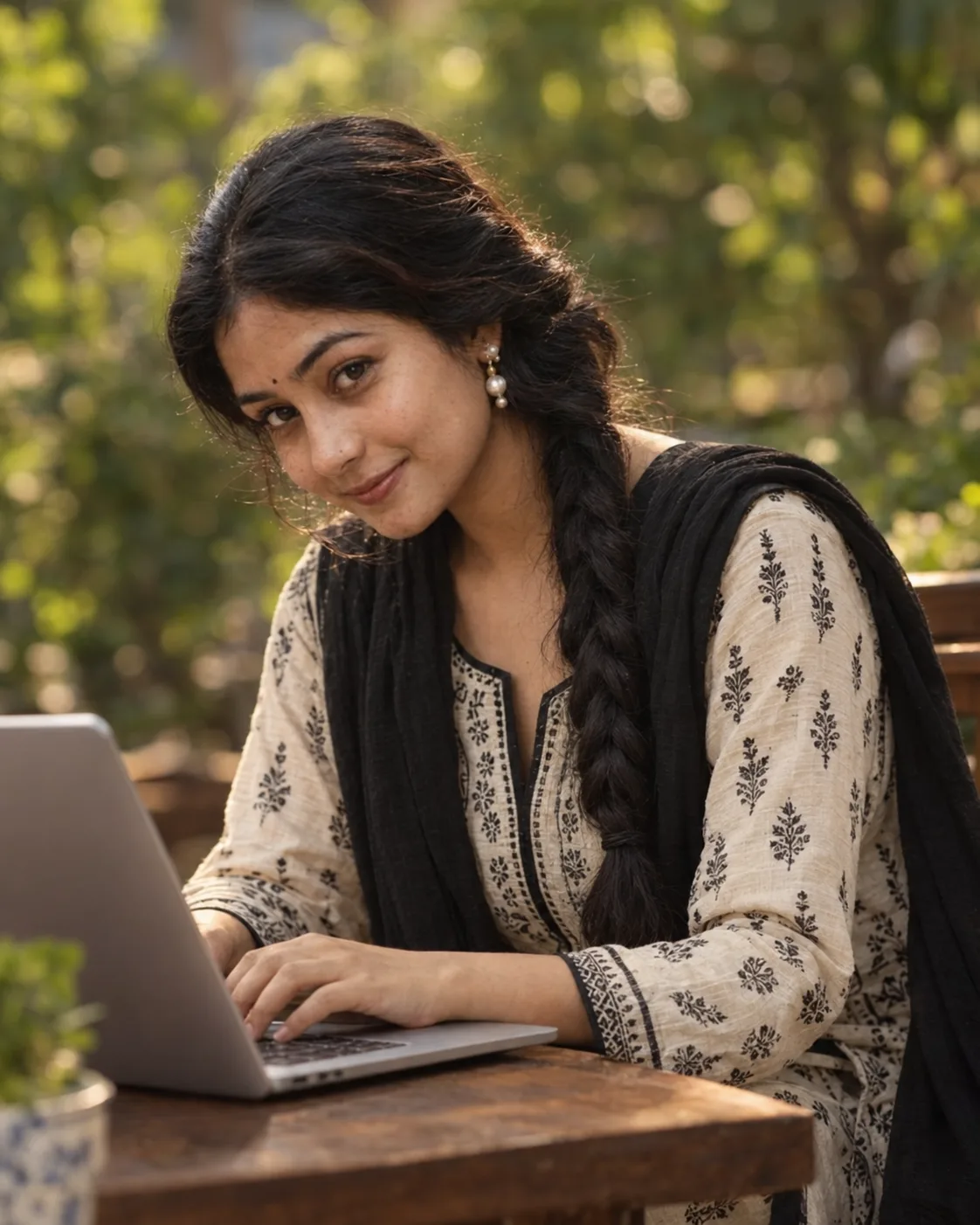 Photorealistic Outdoor Laptop Lifestyle Portrait
