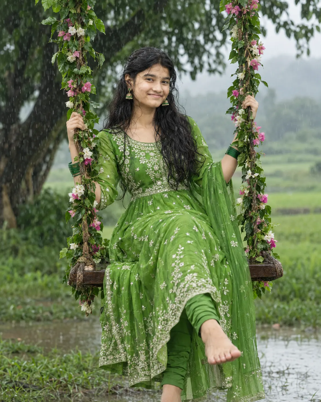 Realistic Monsoon Green Swing Portrait Prompt