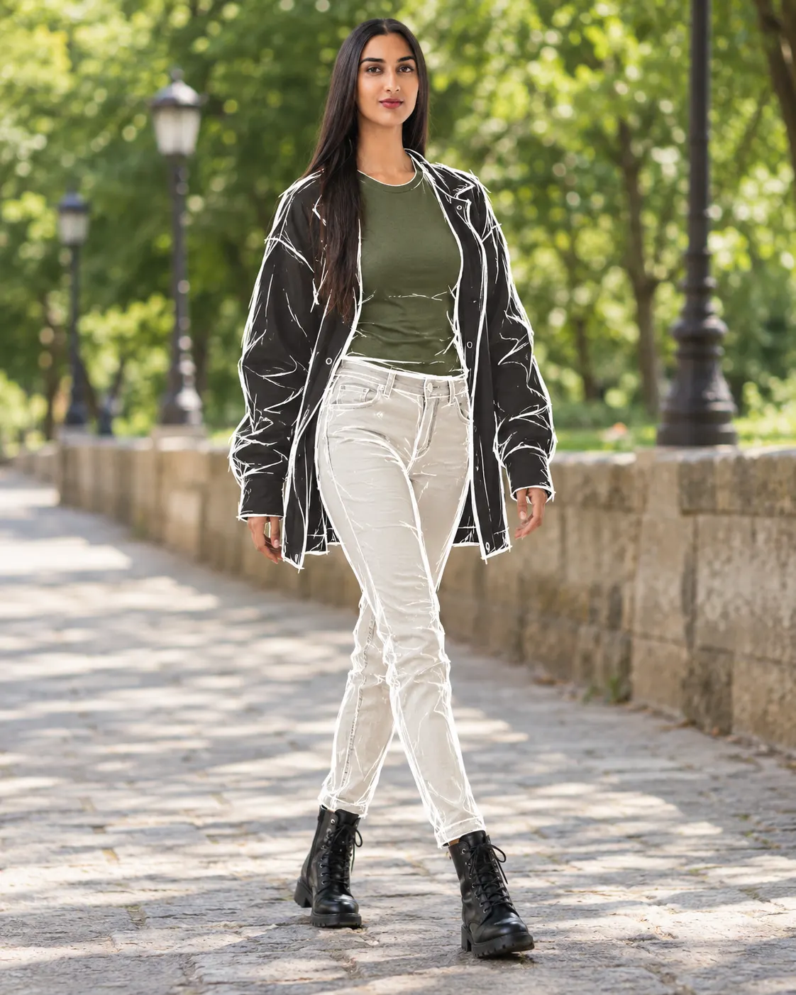 Park Fashion Portrait With White Sketch Lines