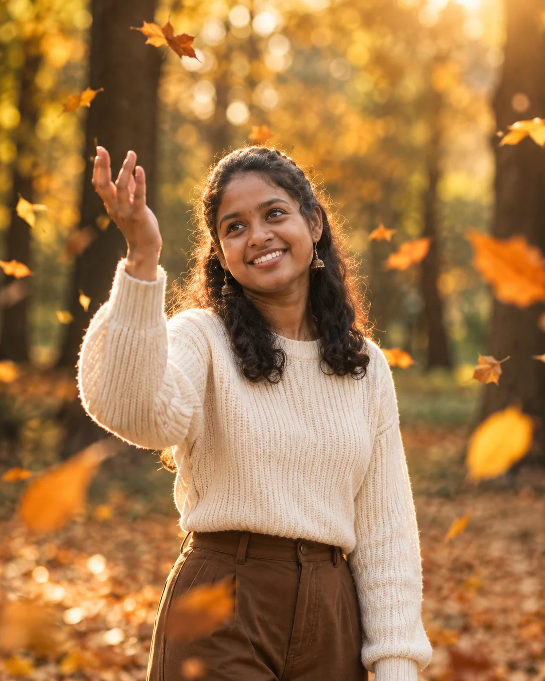 Golden Autumn Leaves Cinematic Portrait