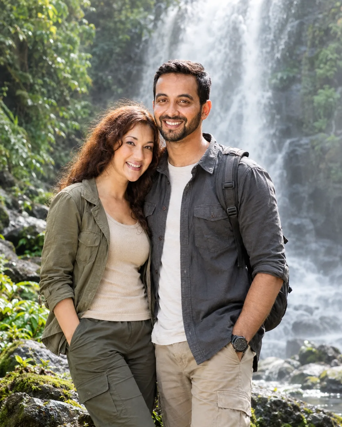 Waterfall Adventure Couple Portrait Prompts