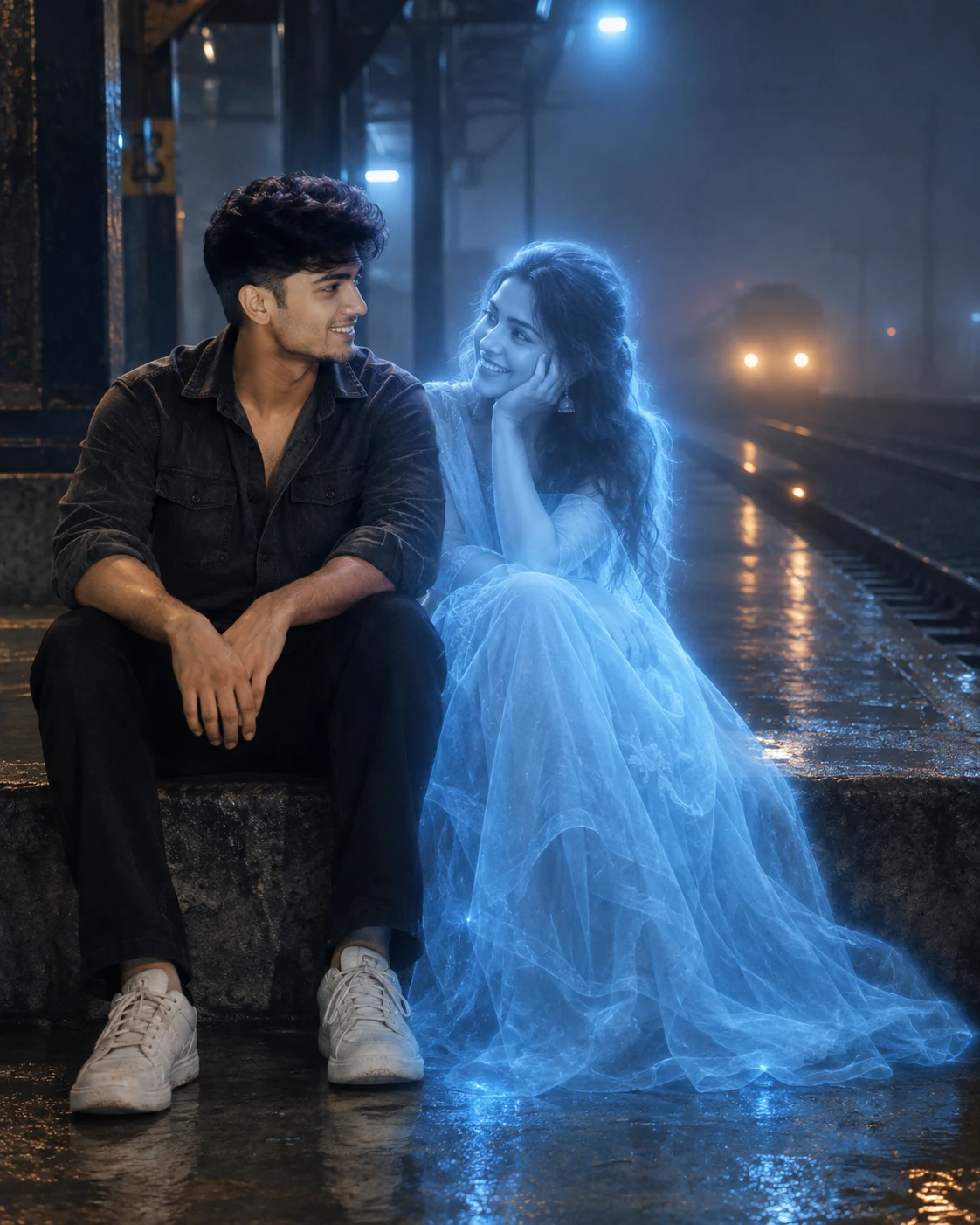 Ghost Train Station Couple Portrait