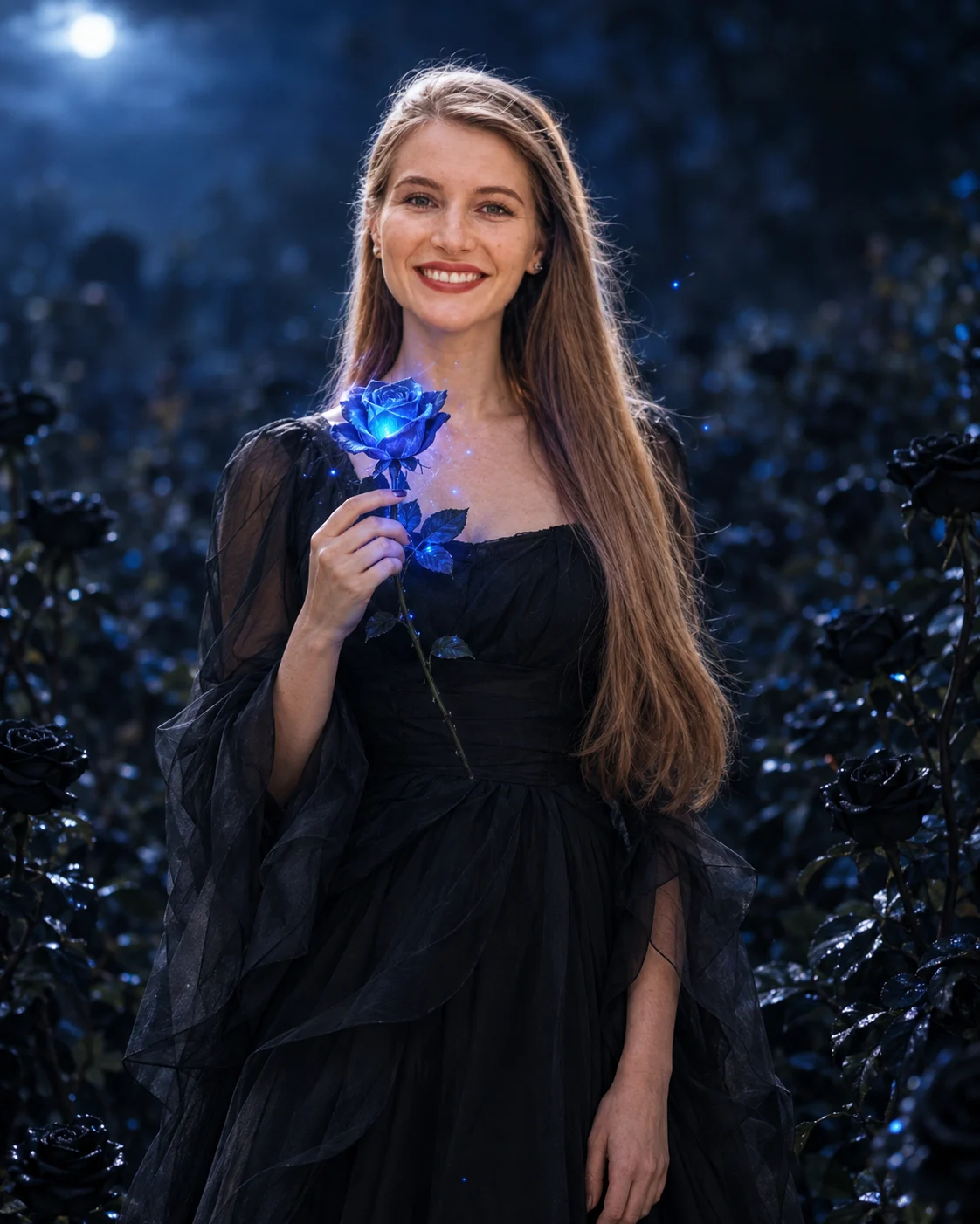 Magical Blue Rose Fantasy Portrait Prompt
