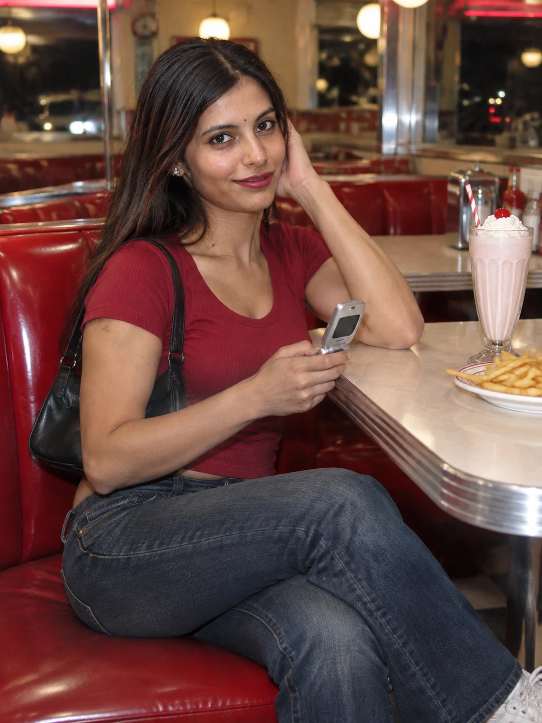 Y2K Flip Phone Diner Girl Photo