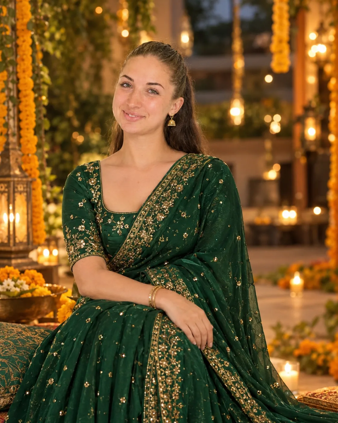 Emerald Green Mehndi Night Celebration Portrait