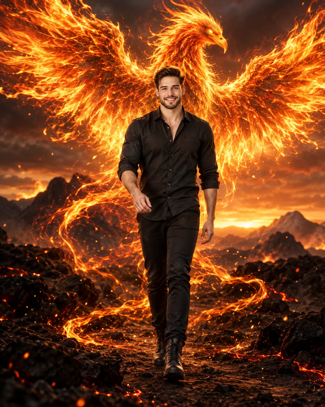 Phoenix Rebirth Cinematic Fire Portrait