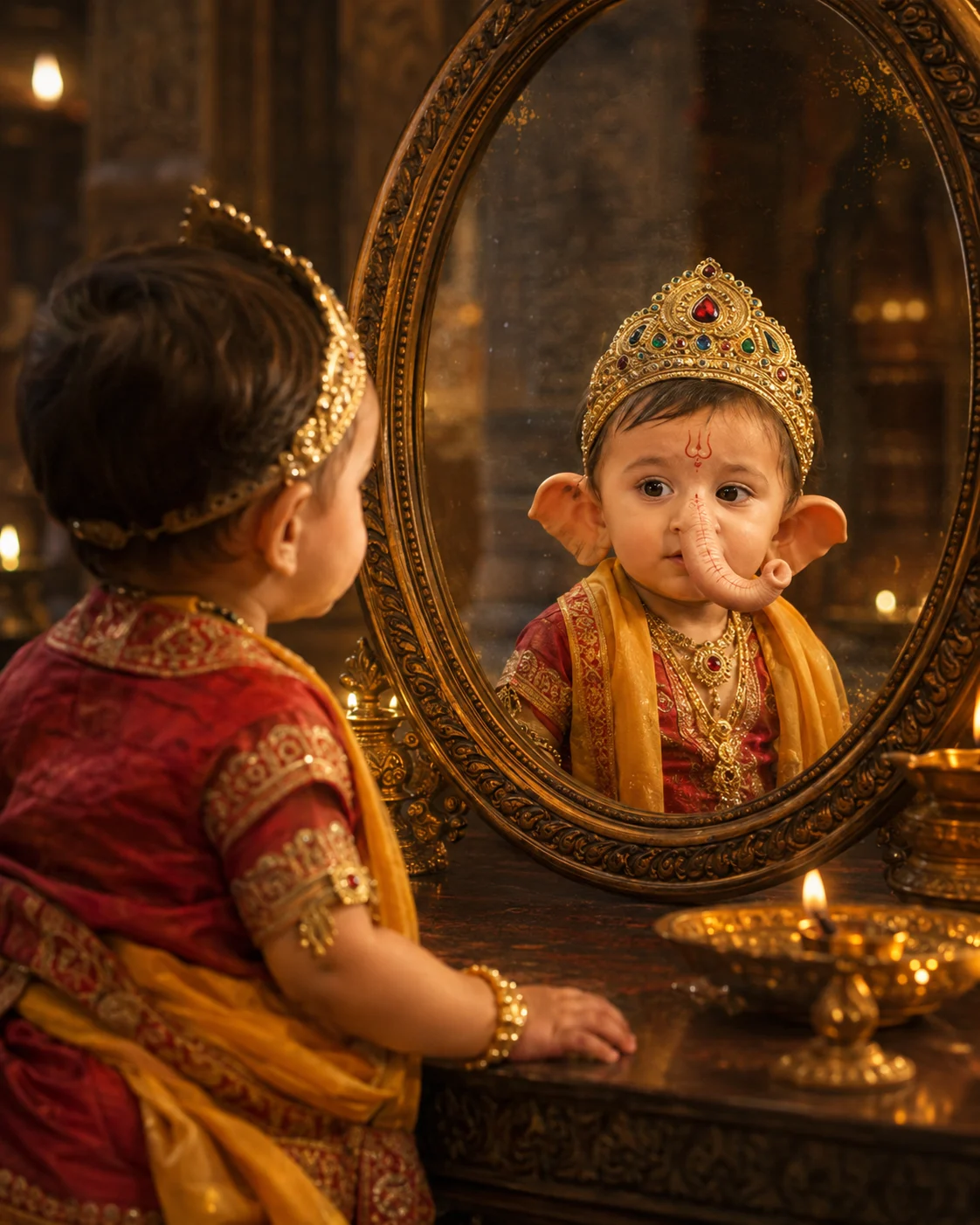 Little Ganesha Mirror Reflection Portrait