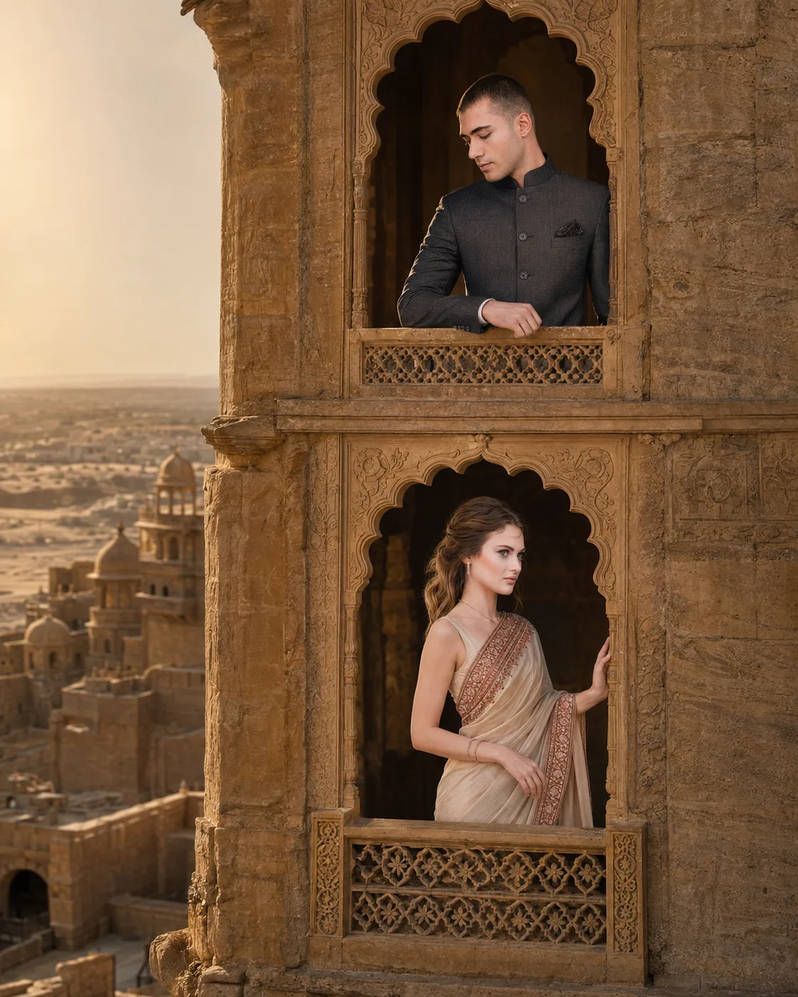 Desert Palace Couple Jharokha Portrait