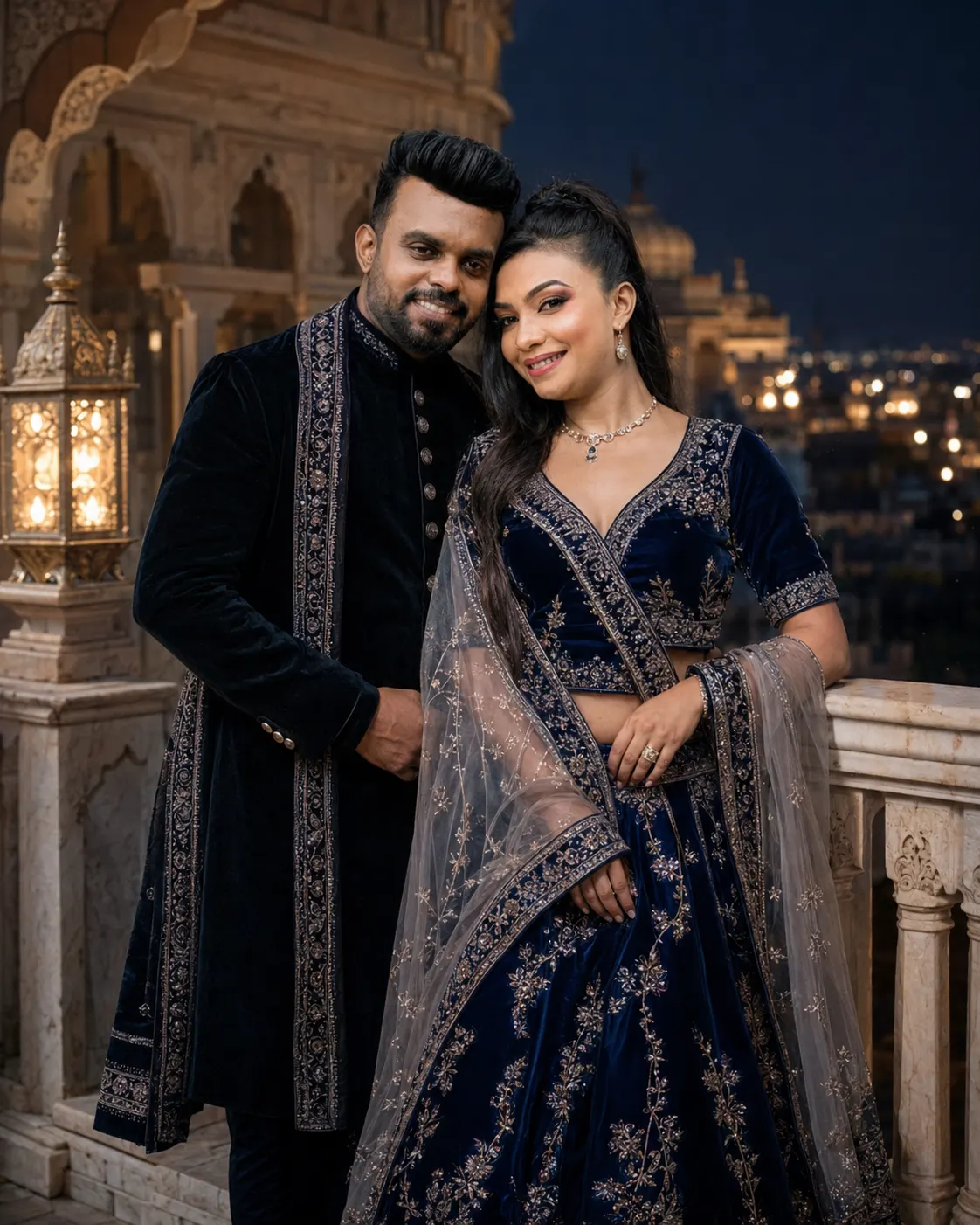 Moonlit Palace Rooftop Couple Portrait