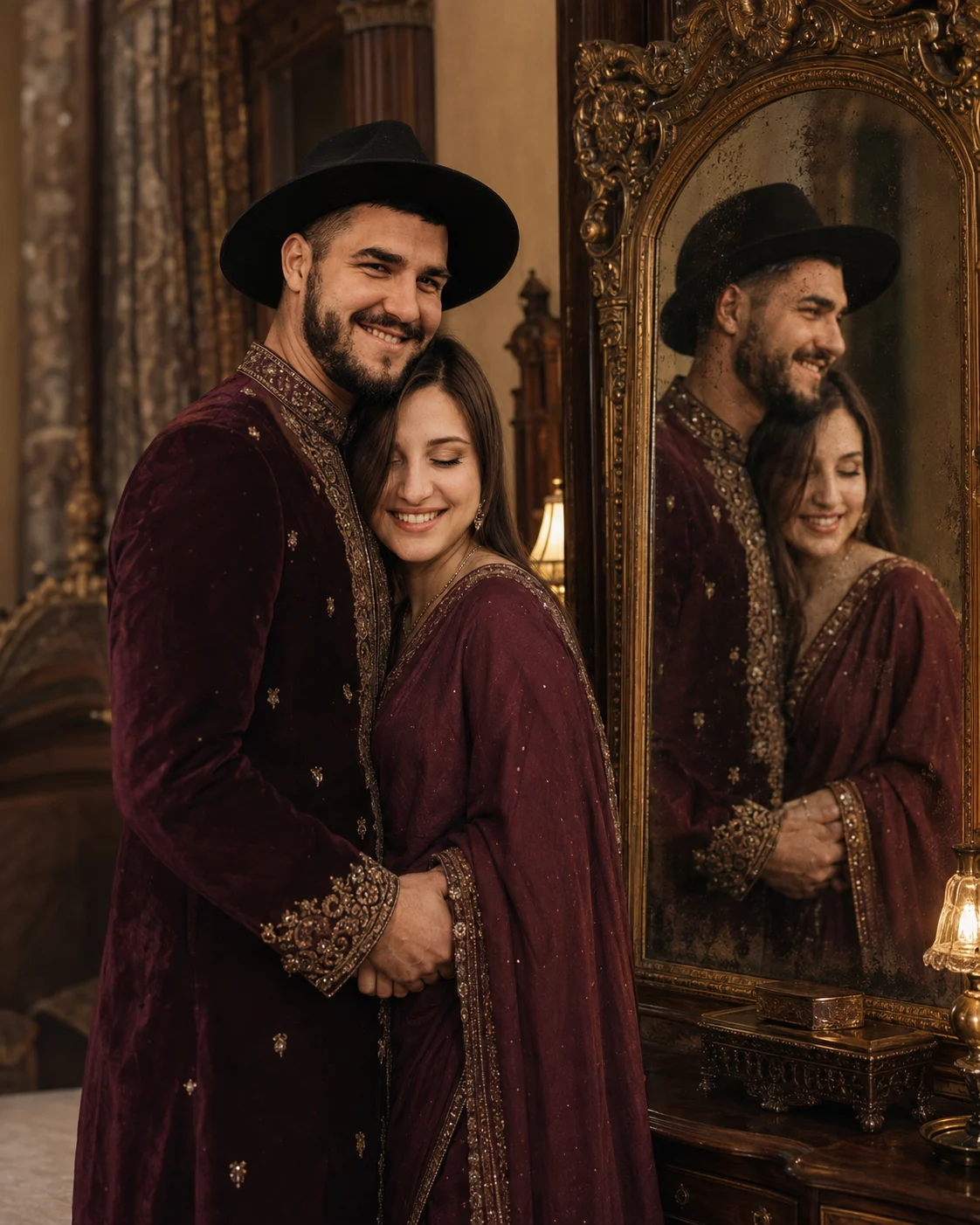 Antique Mirror Couple Portrait With Heritage Mood