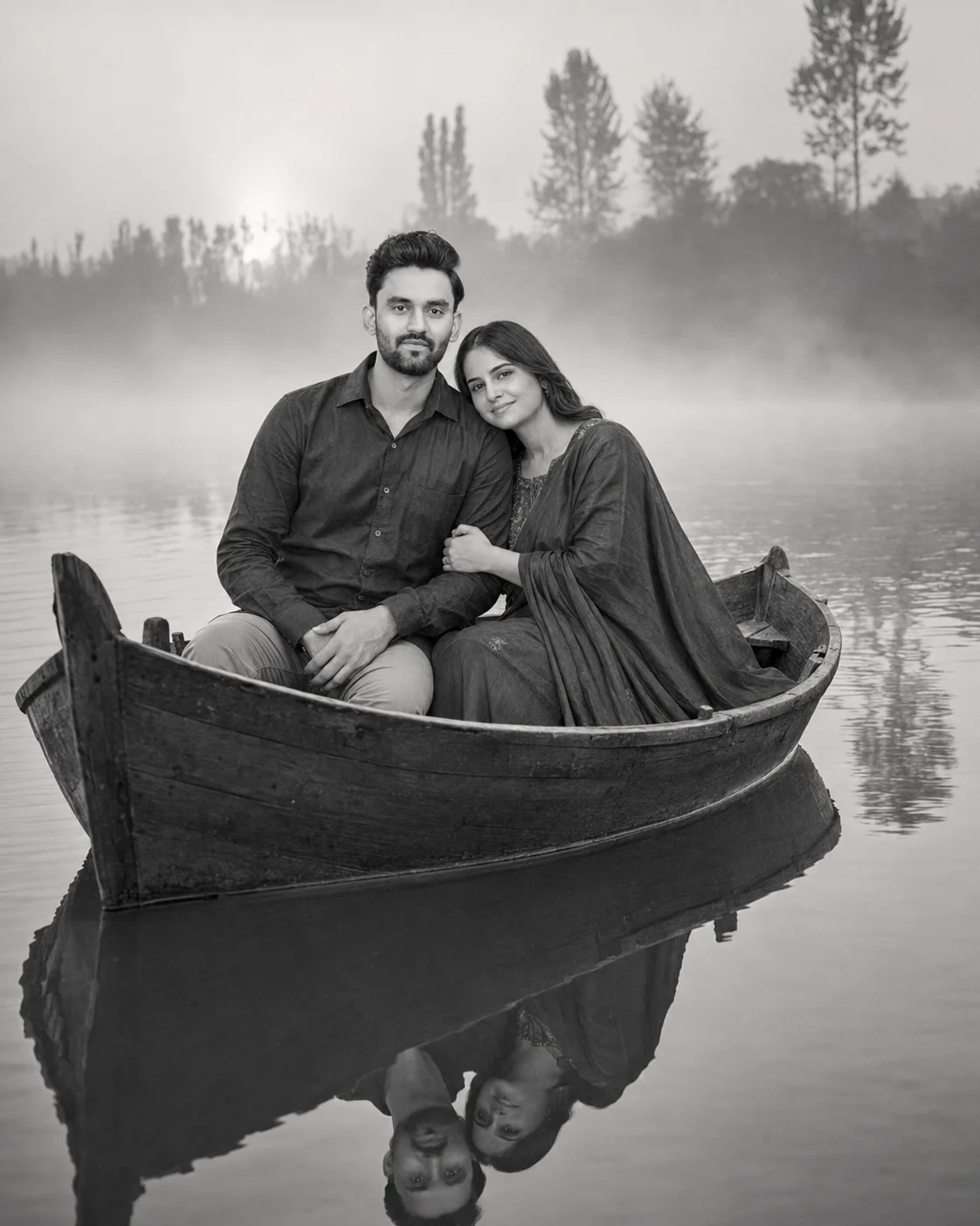 Lake Couple Portrait in Black and White