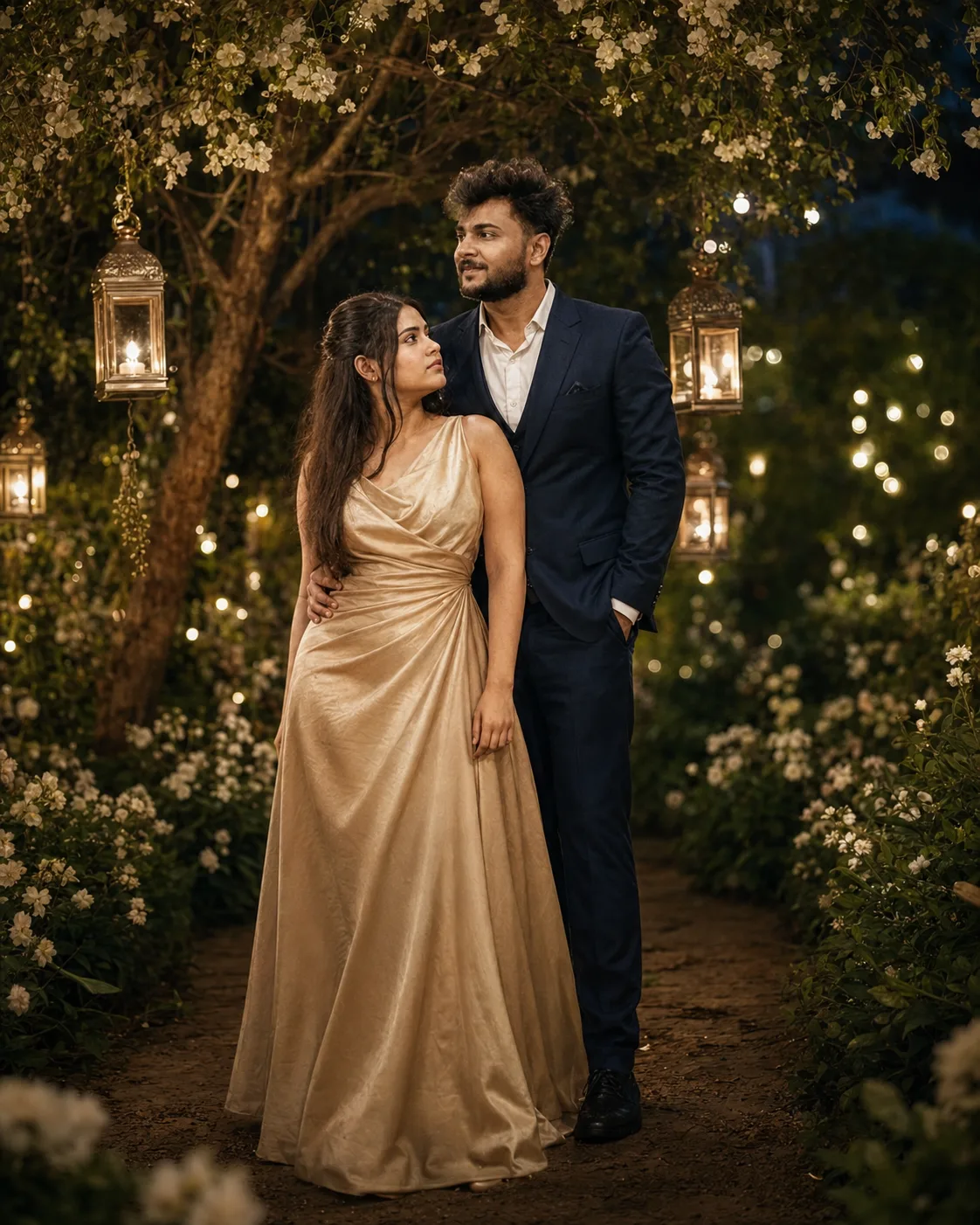 Starry Night Garden Couple Portrait Prompt