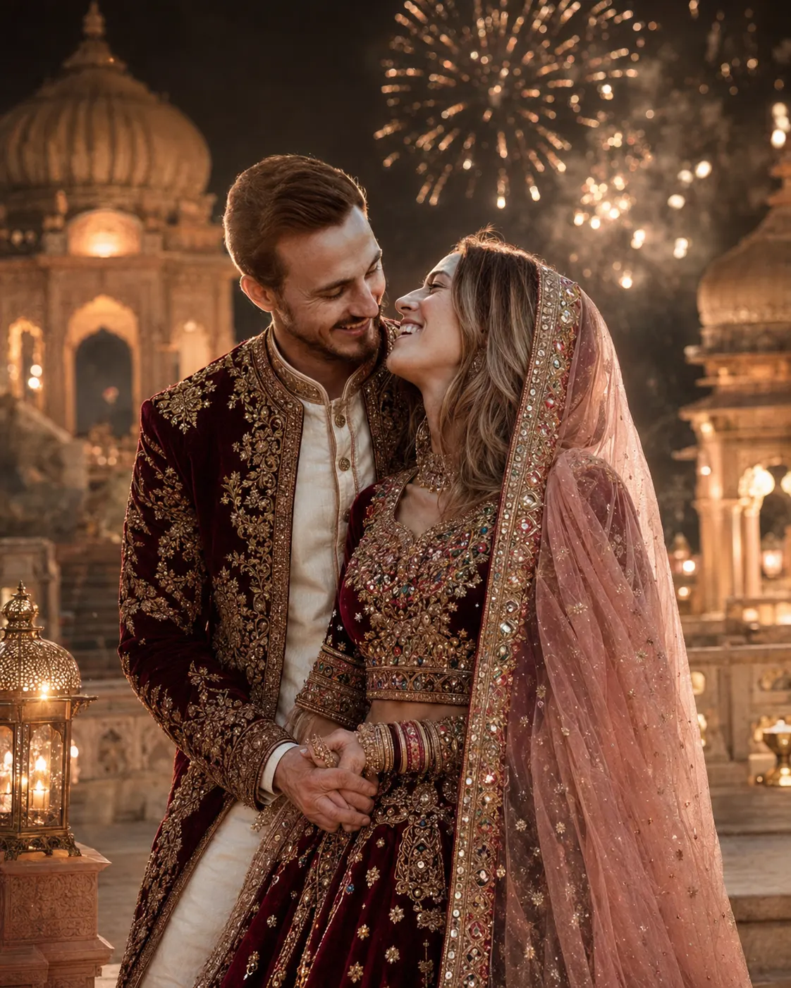 Fireworks Palace Wedding Couple Portrait