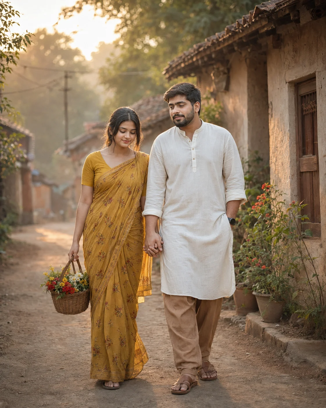 Traditional Village Sunrise Couple Portrait