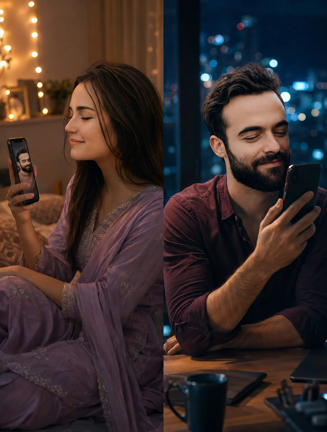 Video Call Long Distance Couple Portrait Prompt