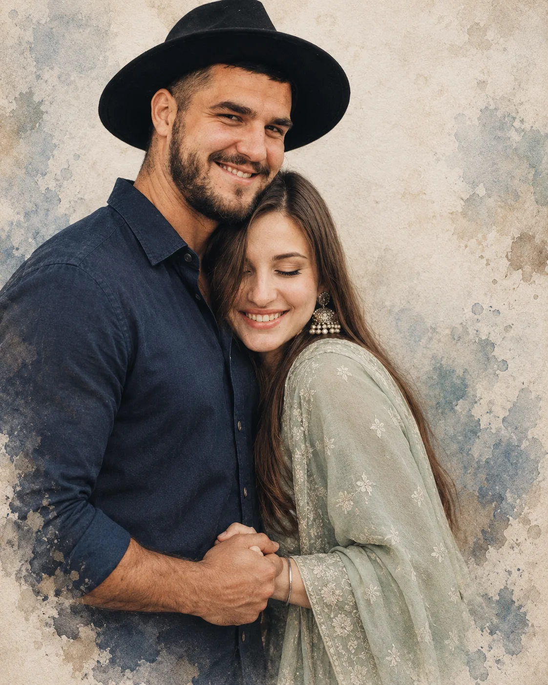 Romantic Watercolor Couple Poster Portrait