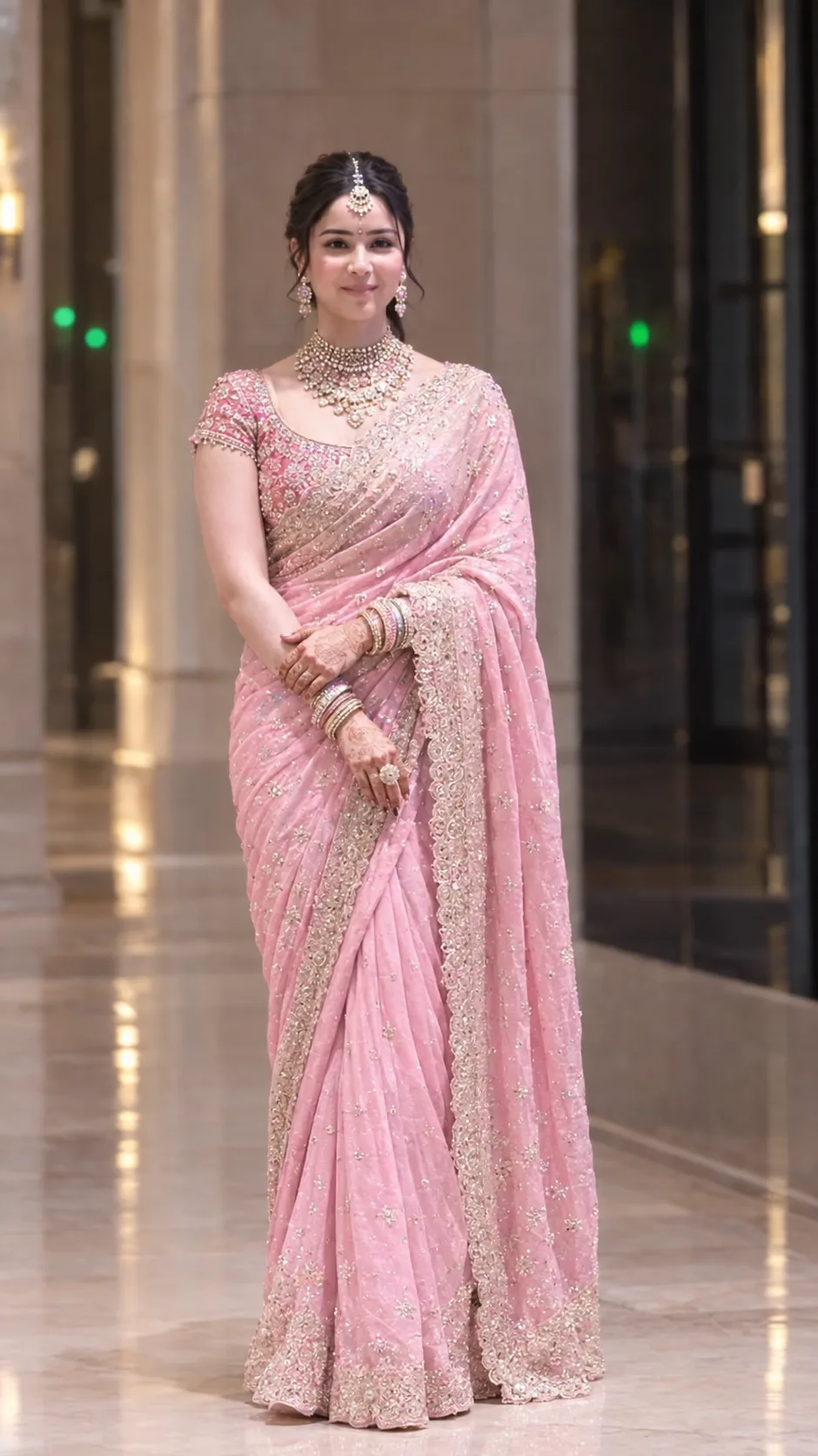 Elegant Indian Bridal Portrait in Pink Saree