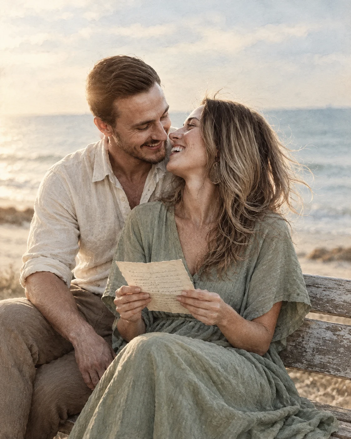 Seaside Letter-Writing Couple Portrait