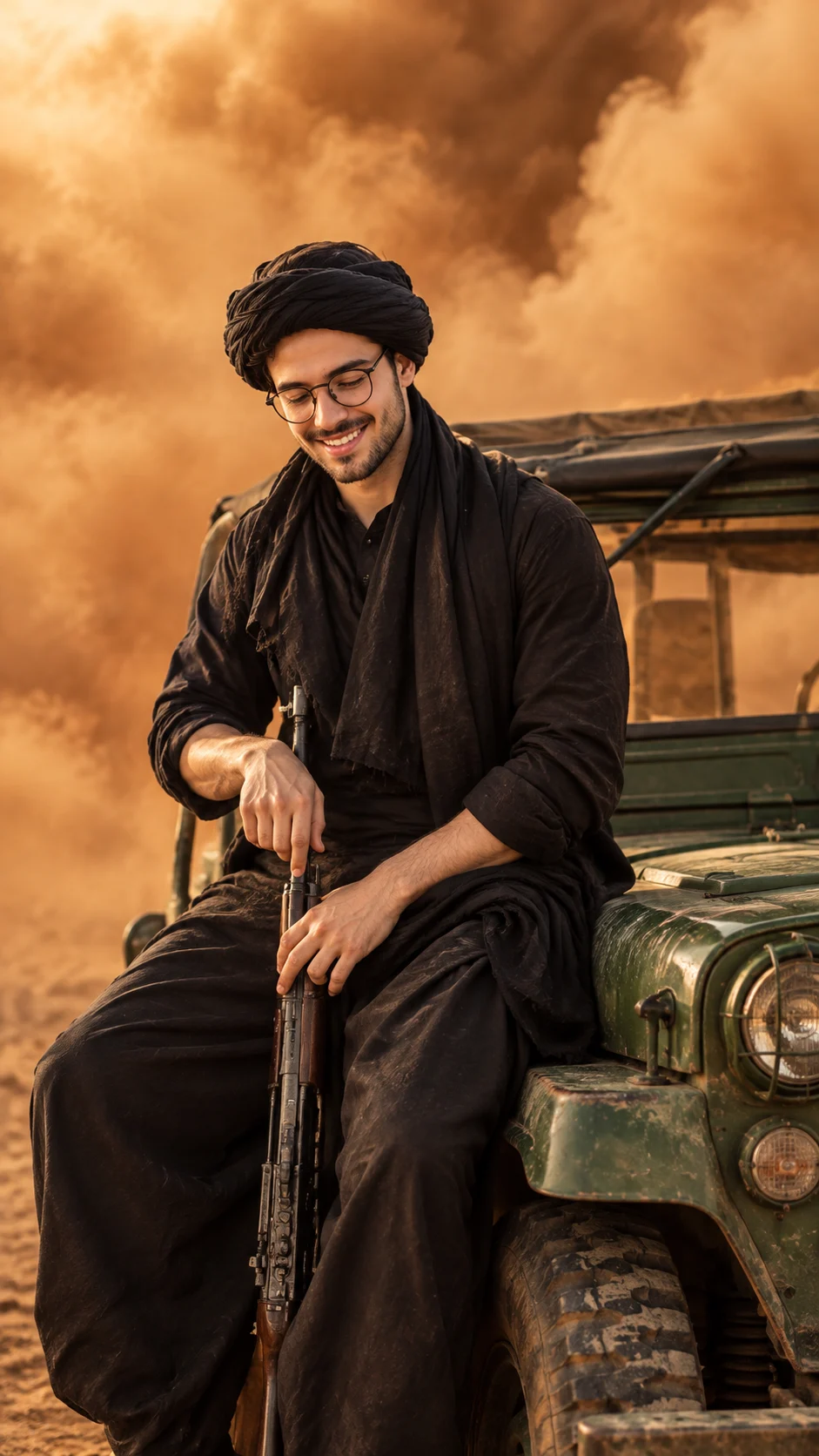 Cinematic Desert Jeep Portrait for Men AI