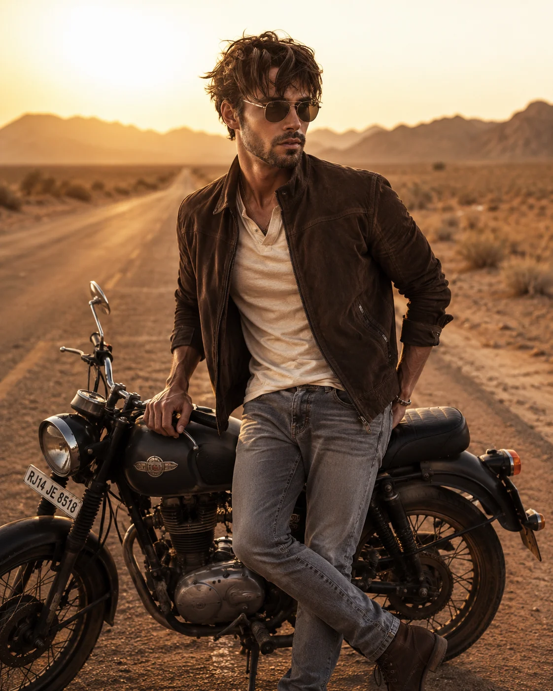 Desert Motorcycle Golden Hour Portrait