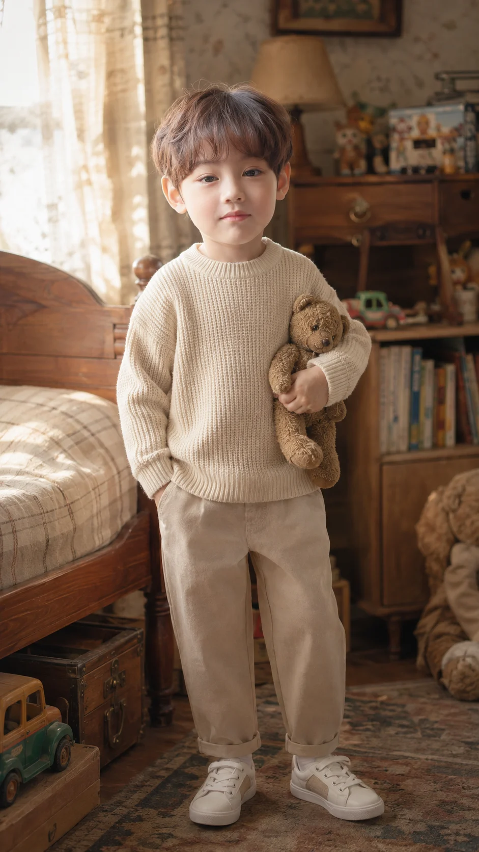Vintage Childhood Bedroom Boy Portrait