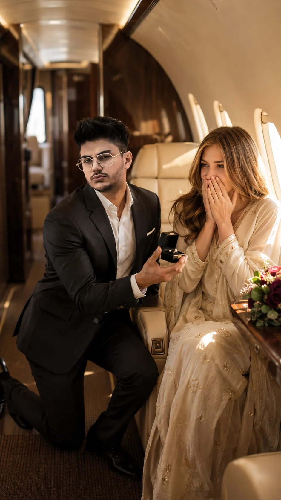Luxury Airplane Proposal Couple Portrait Prompt