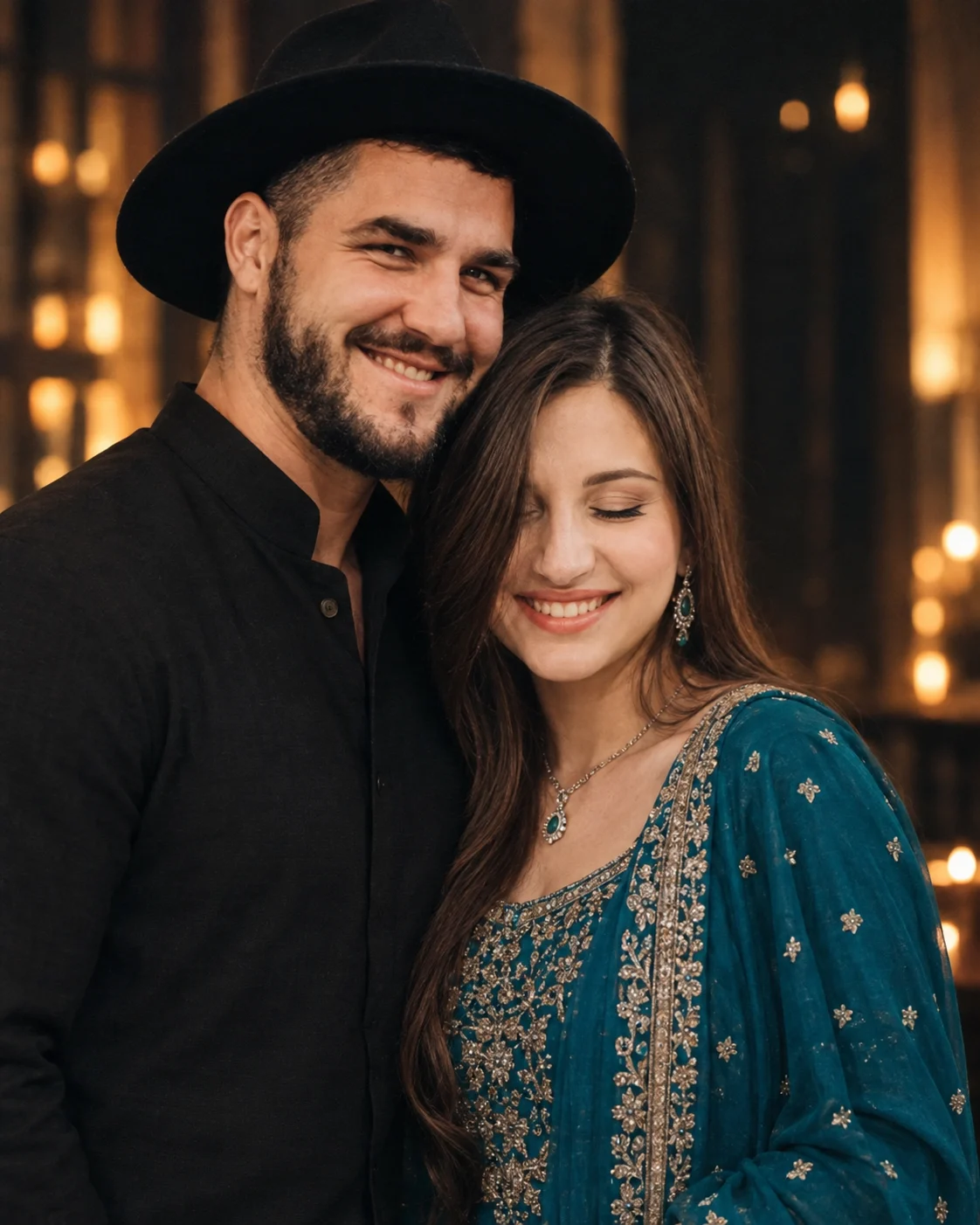 Teal Saree Couple Cinematic Portrait Prompt