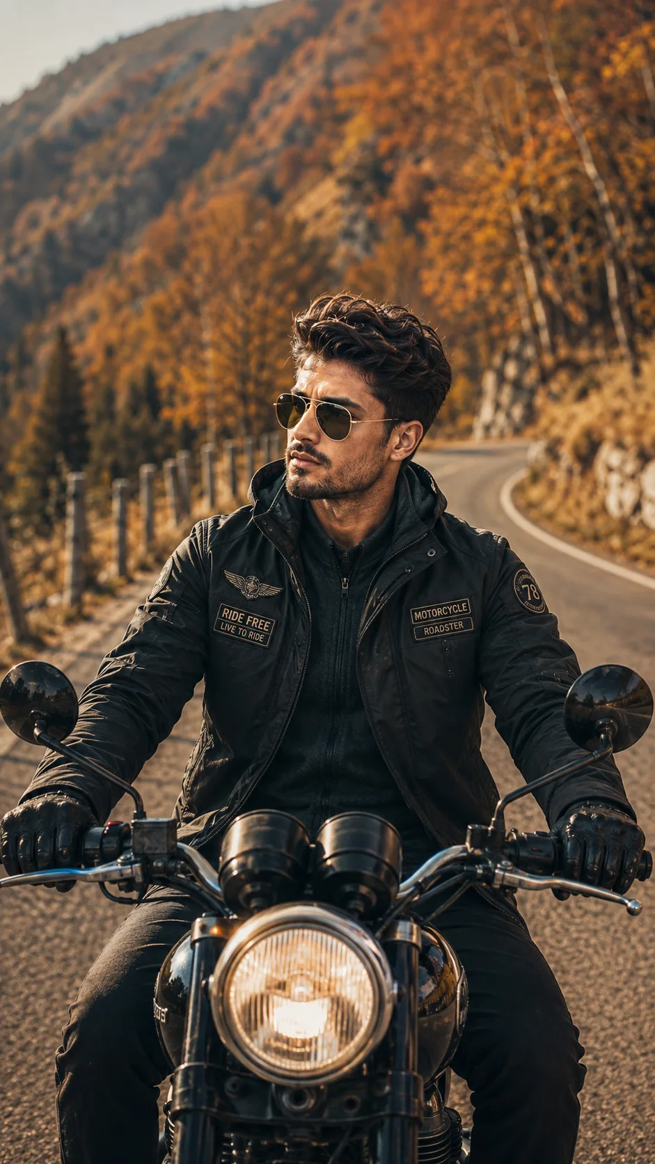 Autumn Motorcycle Mountain Road Portrait