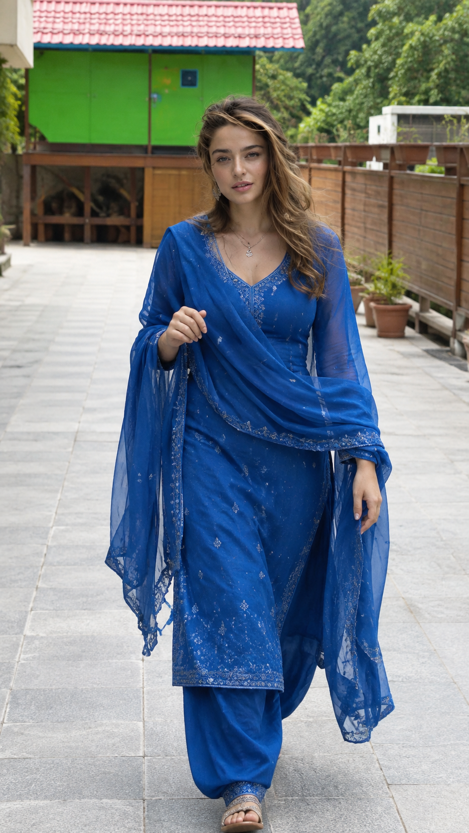 Blue Salwar Suit Outdoor Portrait Prompt