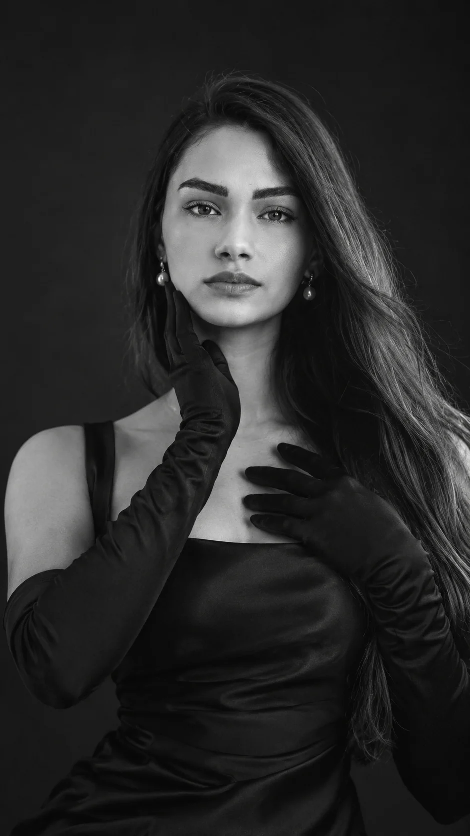 Sculptural Hands Black and White Fashion Portrait