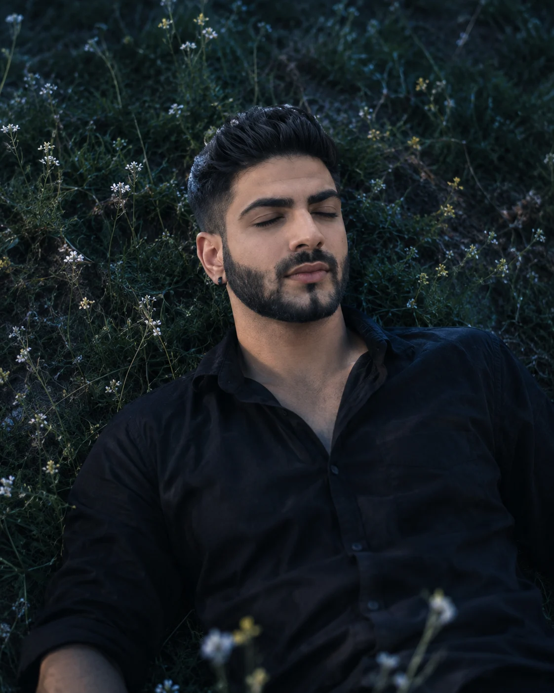Starlit Meadow Night Sky Cinematic Male Portrait