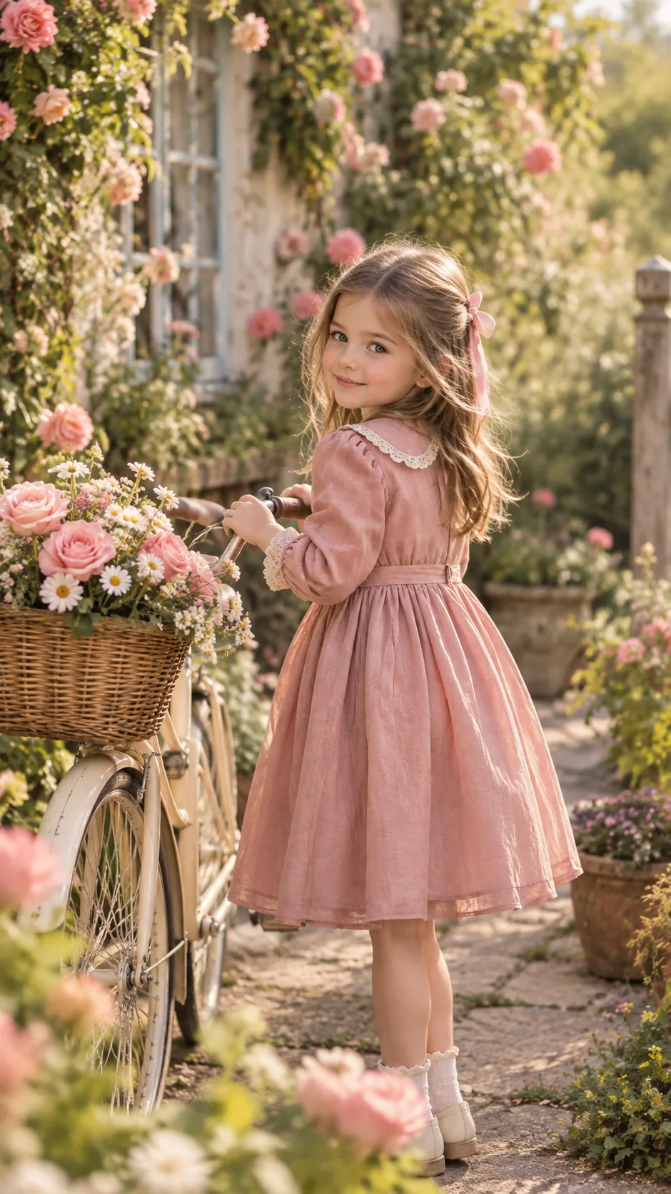 Vintage Cottage Garden Portrait of a Young Girl