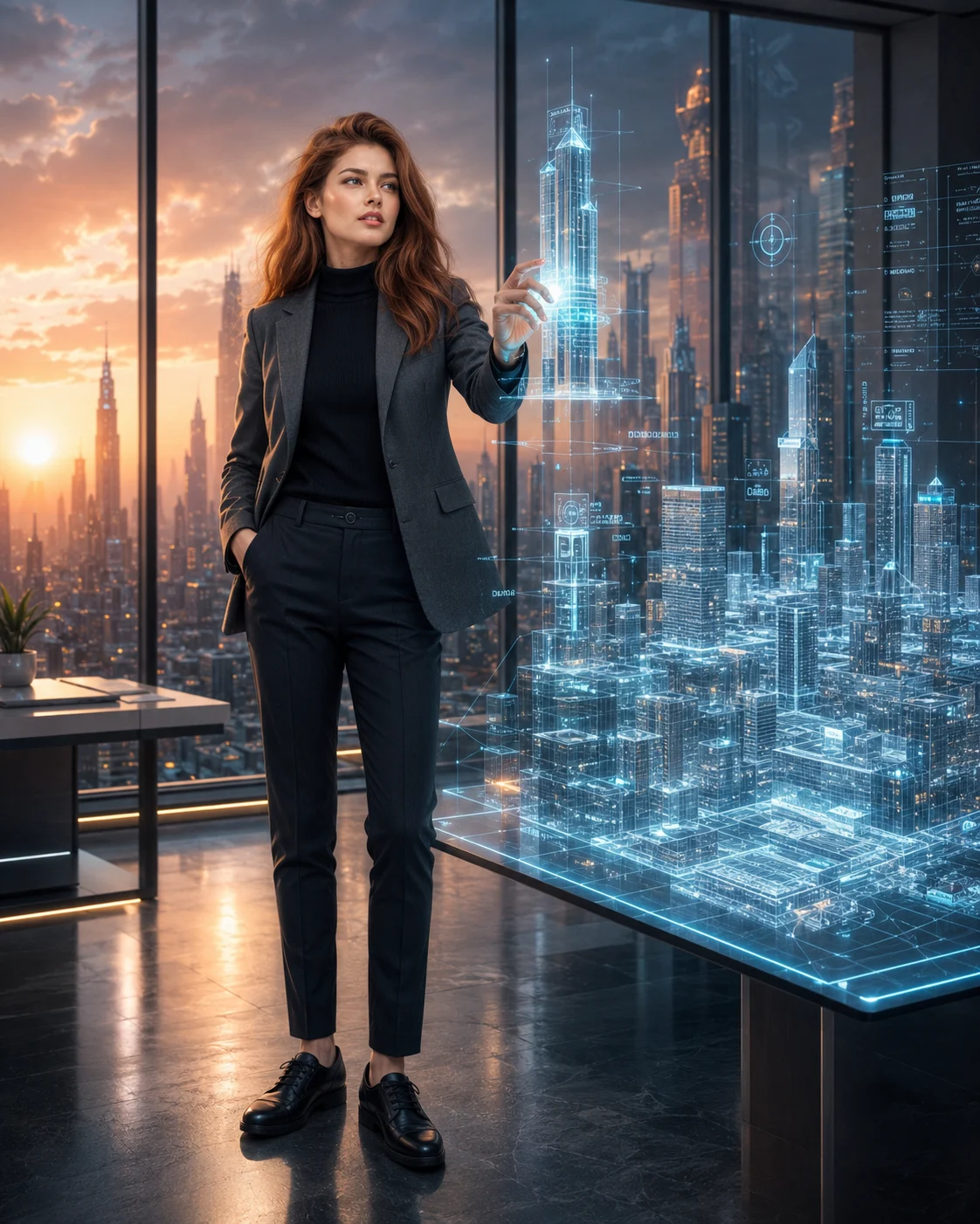 Holographic Smart City Architect Portrait Prompt